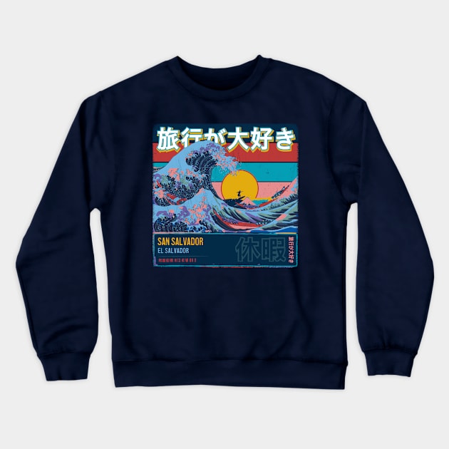 San Salvador, El Salvador, Japanese Wave Travel Crewneck Sweatshirt by MapYourWorld